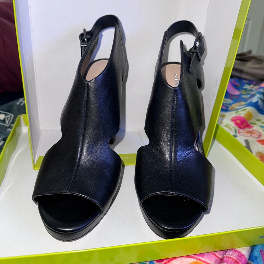 Gianni Bini Black Slingback Peep-Toe Heels